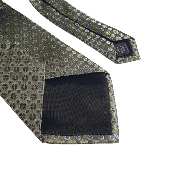 Croft Barrow Men Vintage Necktie Green  Blue Geometric Silk Tie - Picture 4 of 5